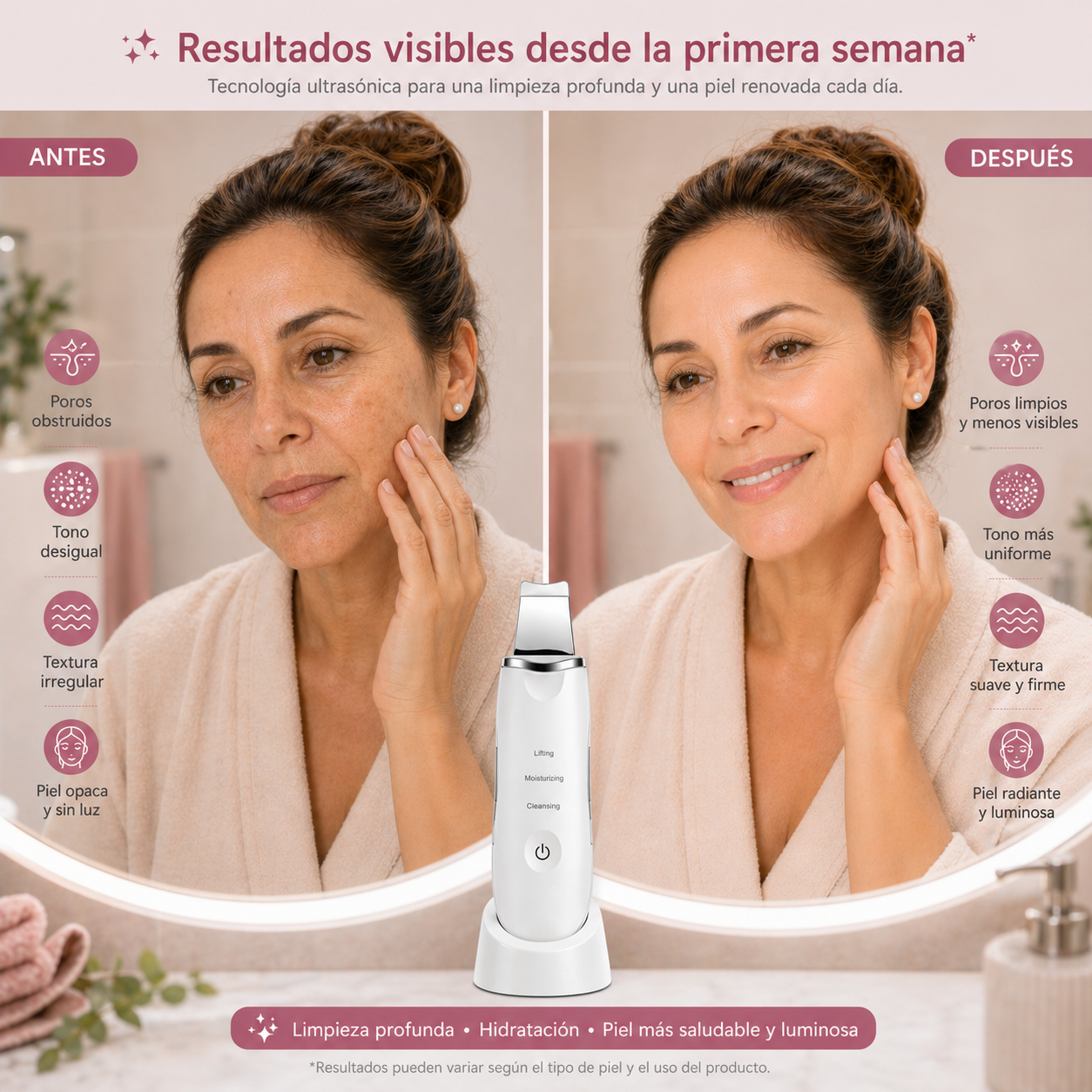 Paleta Ultrasónica Limpiador Facial